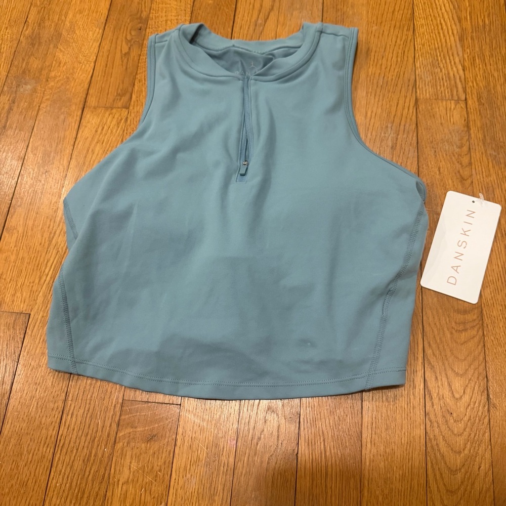 Danskin Women's Dusty Blue Zip-Front Crop Tank
